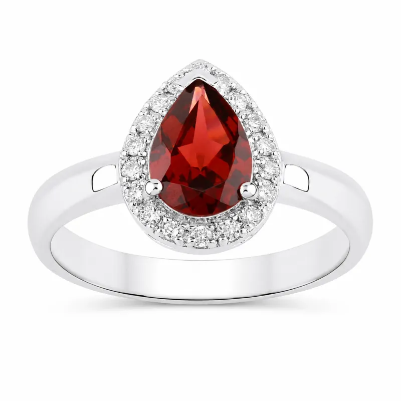 1.30 Ct Pear Red Mozambique Garnet & Lab Diamond Prong Silver Halo Ring made by Zulily
