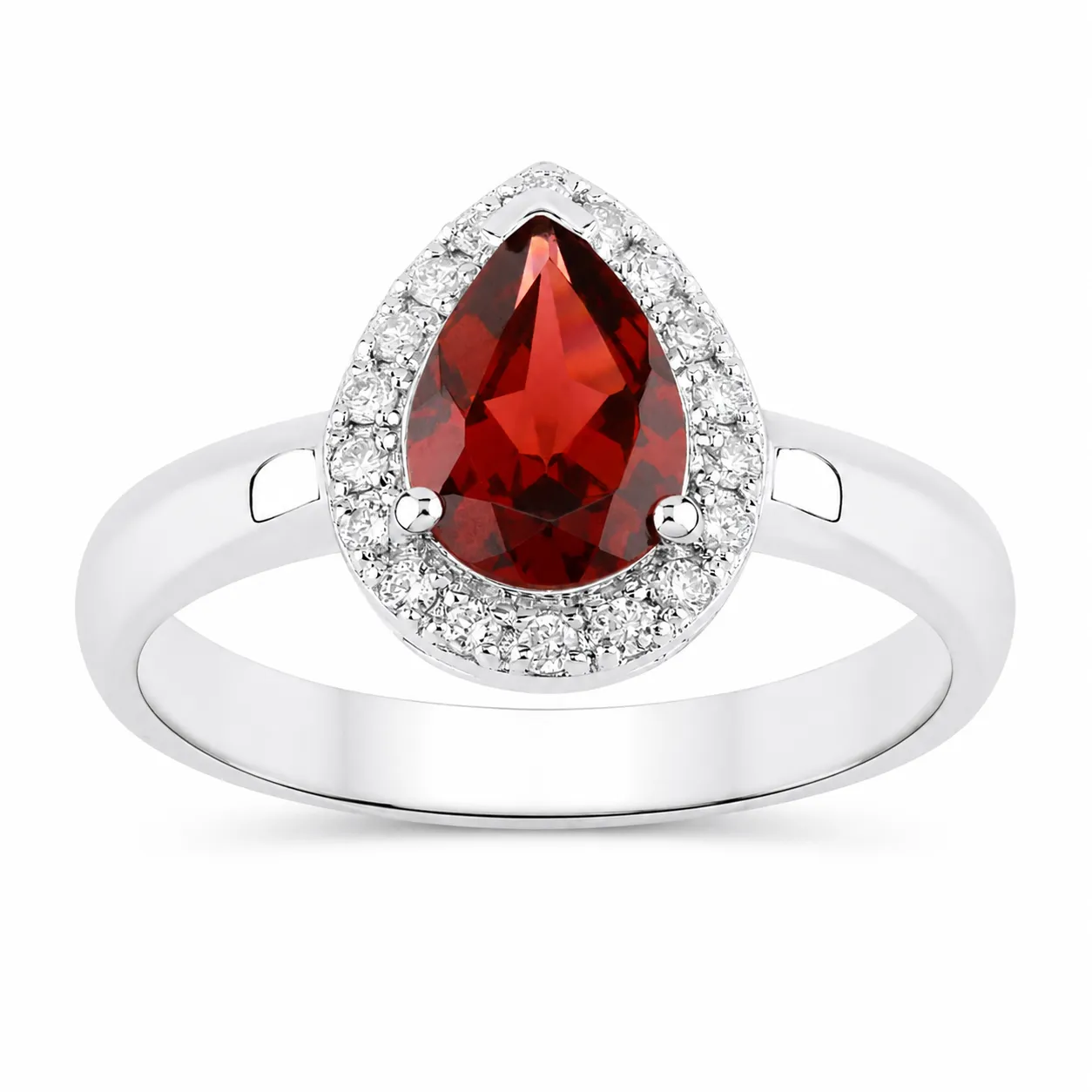 1.30 Ct Pear Red Mozambique Garnet & Lab Diamond Prong Silver Halo Ring sold by Zulily