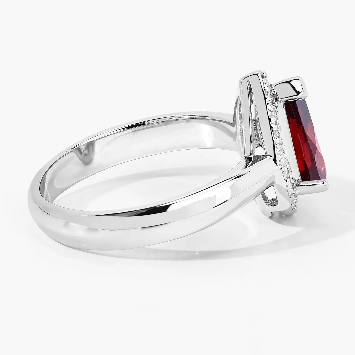 1.30 Ct Pear Red Mozambique Garnet & Lab Diamond Prong Silver Halo Ring sold by Zulily product image thumbnail 5