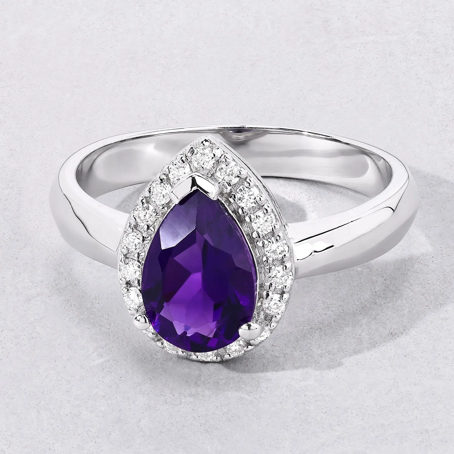 1.15 Ct Pear Purple Amethyst and Lab Diamond Prong Silver Halo Ring sold by Zulily product image thumbnail 4