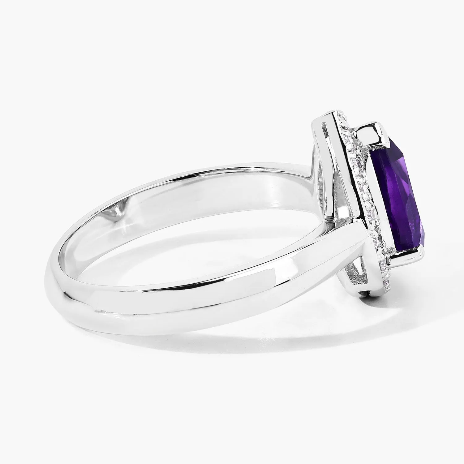 1.15 Ct Pear Purple Amethyst and Lab Diamond Prong Silver Halo Ring sold by Zulily product image thumbnail 5