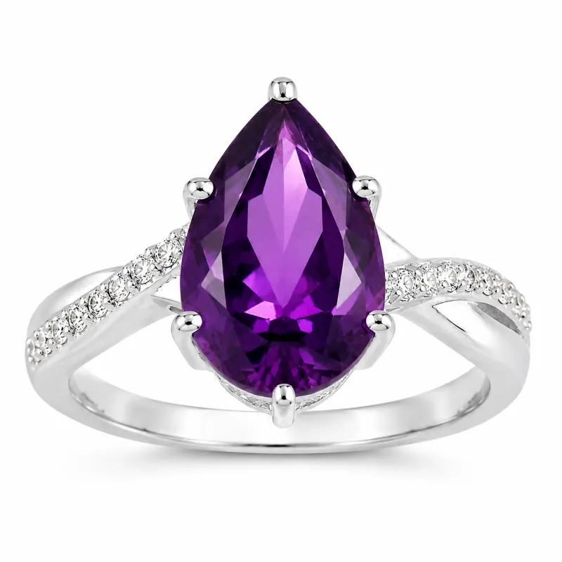 2.50 Ct Pear Purple Amethyst and Lab Diamond Prong Silver Pave Bypass Ring made by Zulily