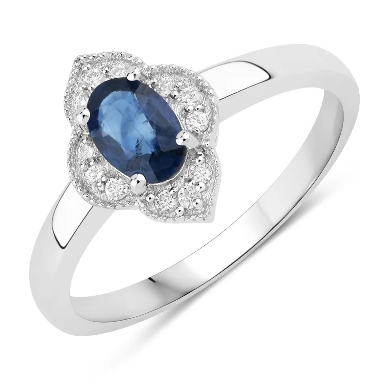 0.55 Ct Oval Blue Sapphire and Lab Diamond Silver Prong Floral Halo Ring made by Zulily