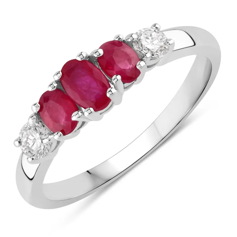 0.62 Ct Oval Pink Ruby & Lab Diamond Prong Silver Graduated Five Stone Ring made by Zulily
