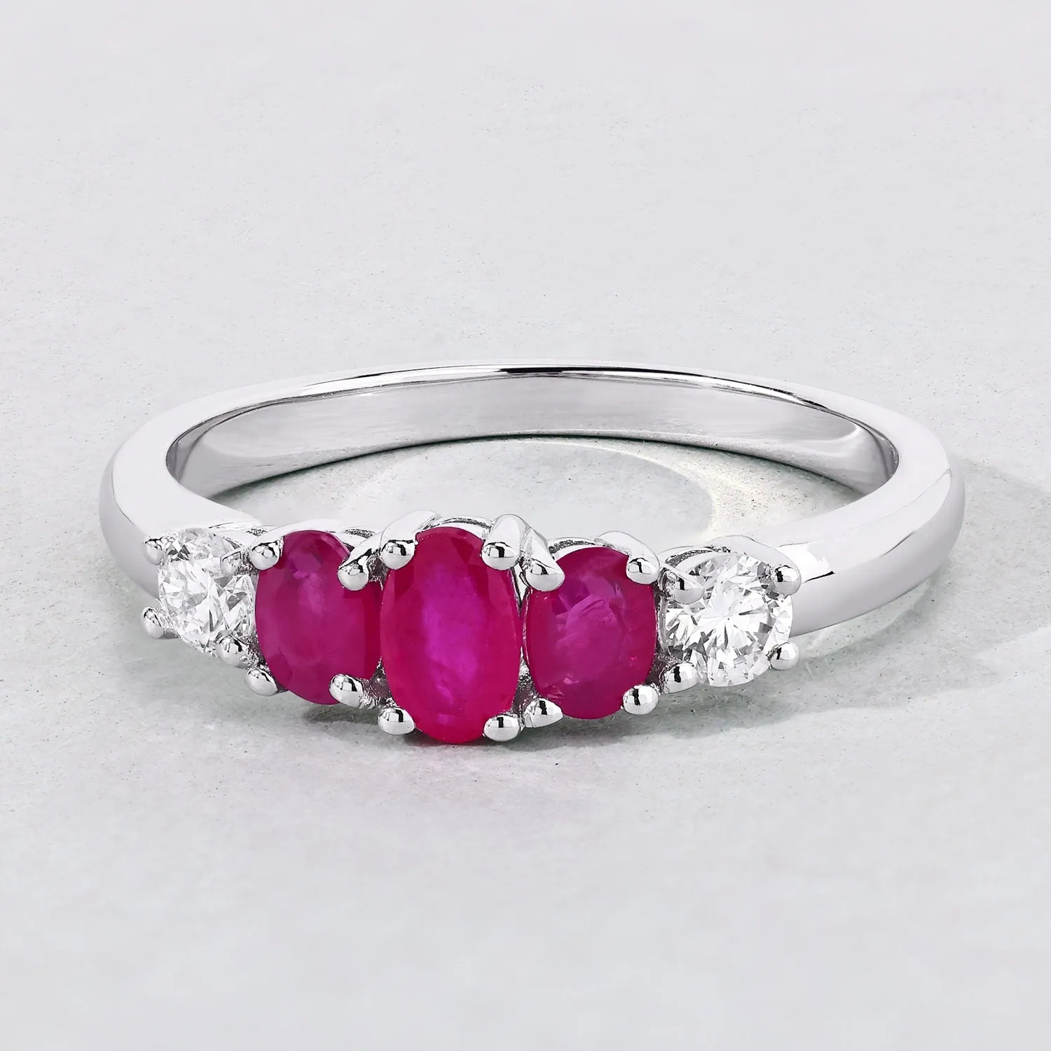 0.62 Ct Oval Pink Ruby & Lab Diamond Prong Silver Graduated Five Stone Ring sold by Zulily product image thumbnail 3