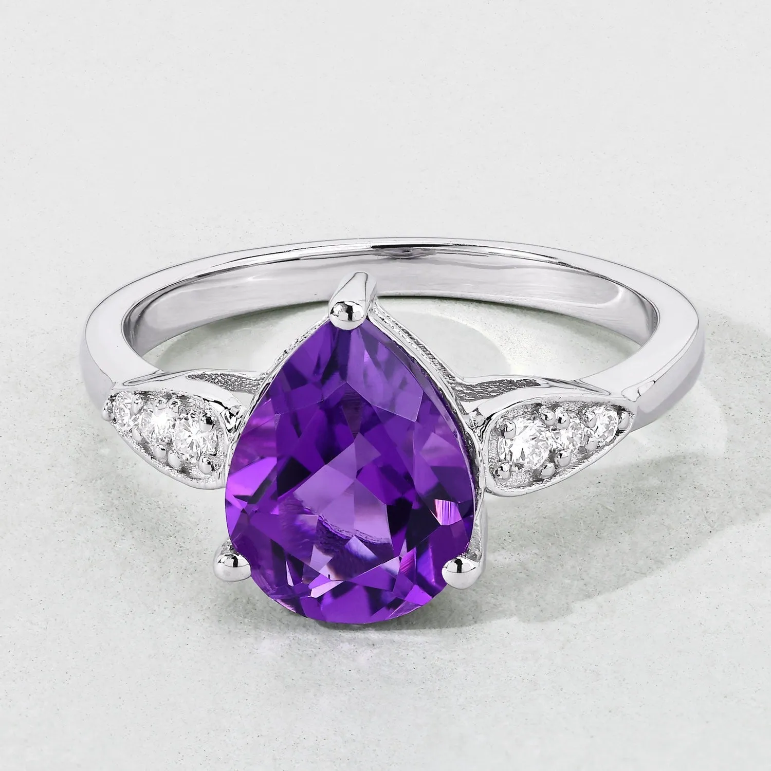 2.10 Ct Pear Purple Amethyst and Lab Diamond Prong Silver Cocktail Ring sold by Zulily product image thumbnail 4