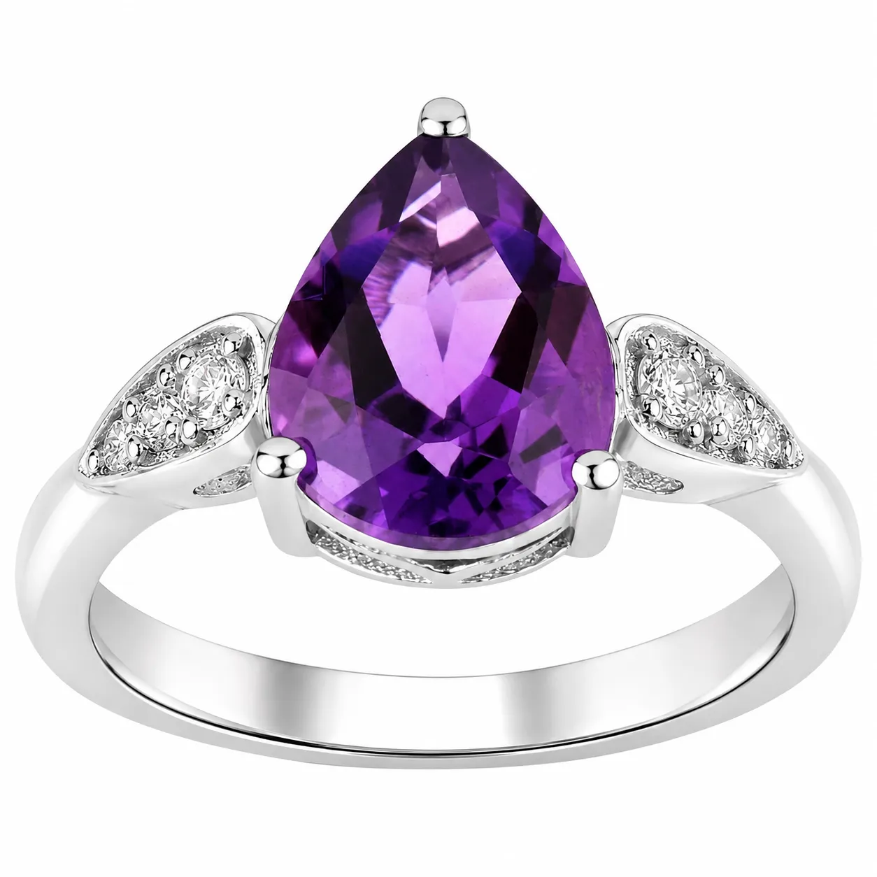 2.10 Ct Pear Purple Amethyst and Lab Diamond Prong Silver Cocktail Ring sold by Zulily