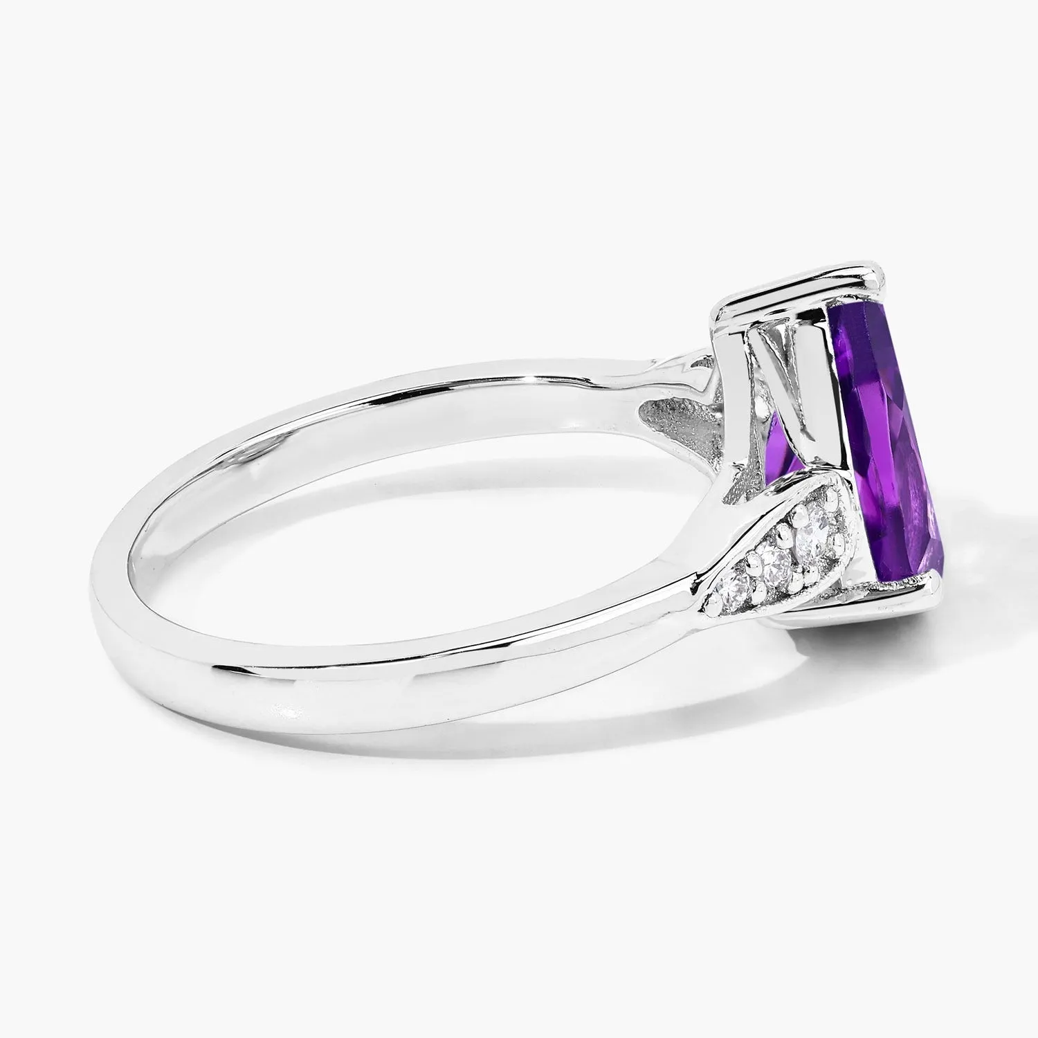 2.10 Ct Pear Purple Amethyst and Lab Diamond Prong Silver Cocktail Ring sold by Zulily product image thumbnail 5