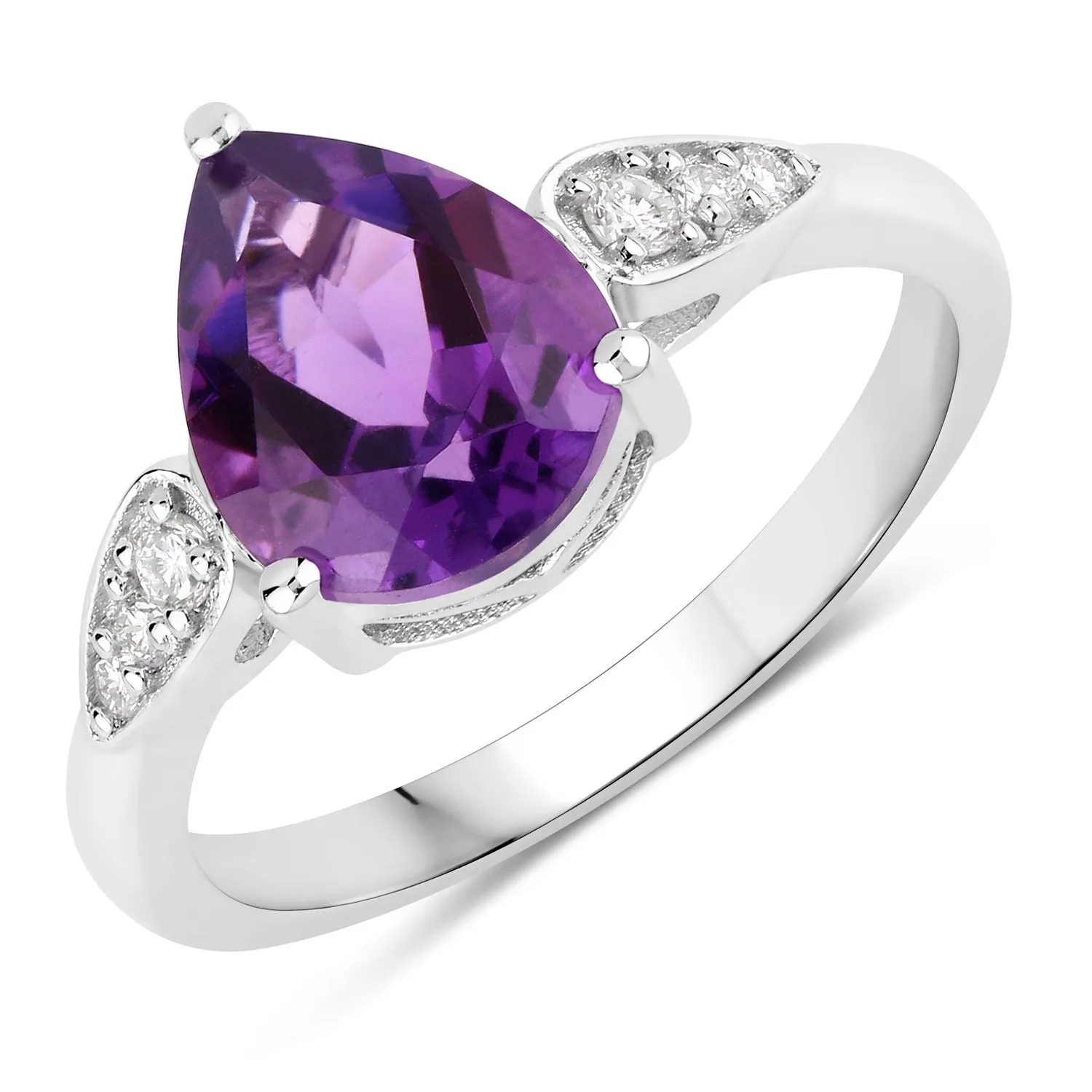 2.10 Ct Pear Purple Amethyst and Lab Diamond Prong Silver Cocktail Ring sold by Zulily product image thumbnail 3