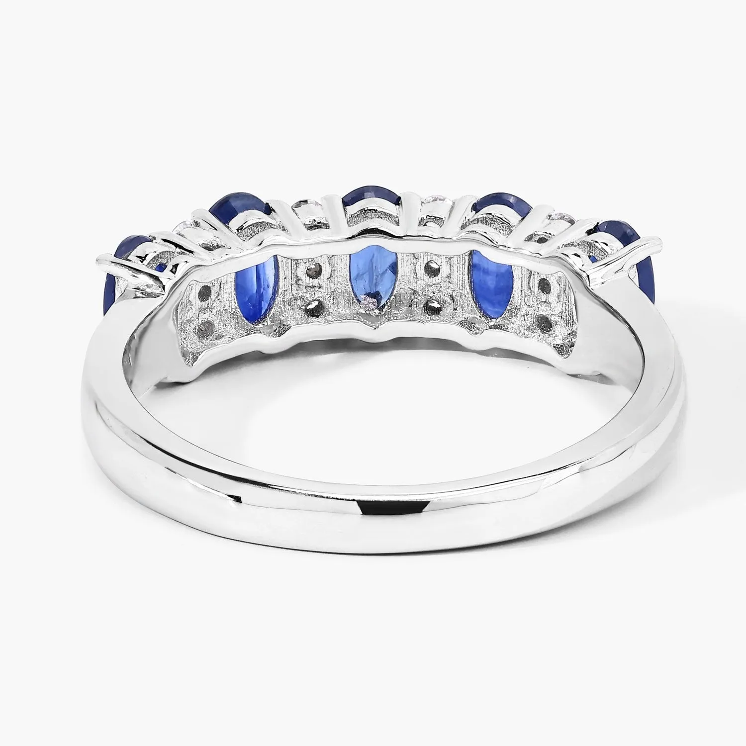 1.25 Ct Oval Blue Sapphire & Lab Diamond Prong Silver Half Eternity Band Five Stone Ring sold by Zulily product image thumbnail 4