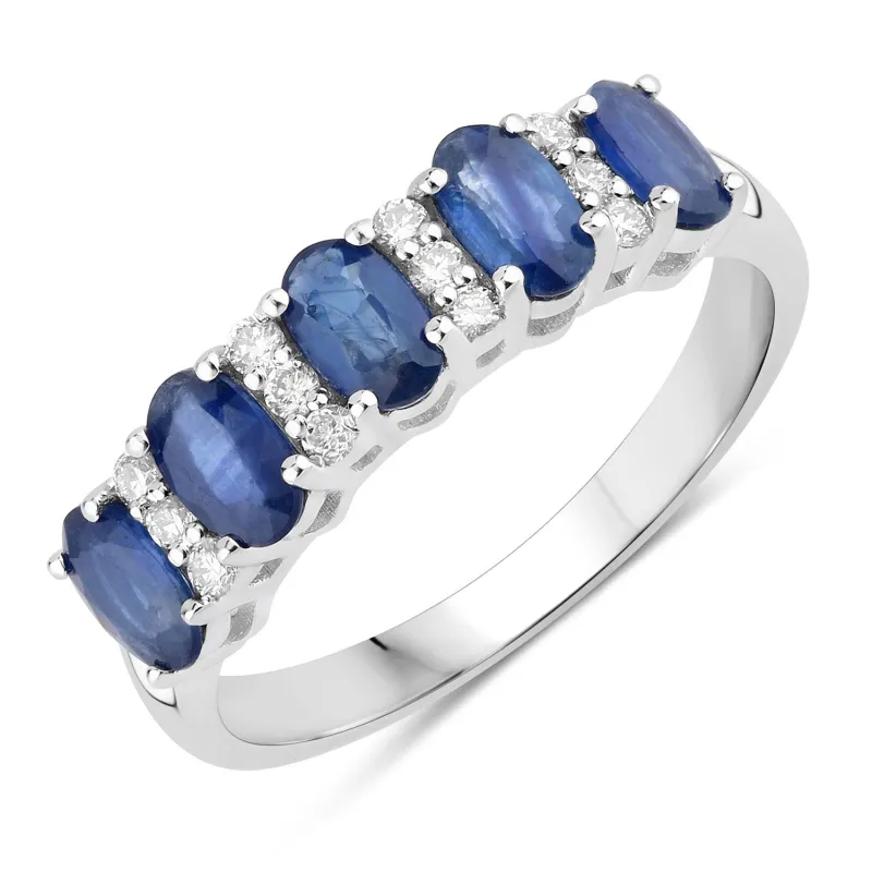 1.25 Ct Oval Blue Sapphire & Lab Diamond Prong Silver Half Eternity Band Five Stone Ring made by Zulily
