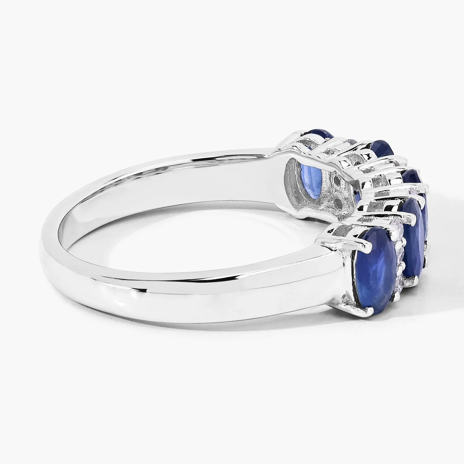 1.25 Ct Oval Blue Sapphire & Lab Diamond Prong Silver Half Eternity Band Five Stone Ring sold by Zulily product image thumbnail 5