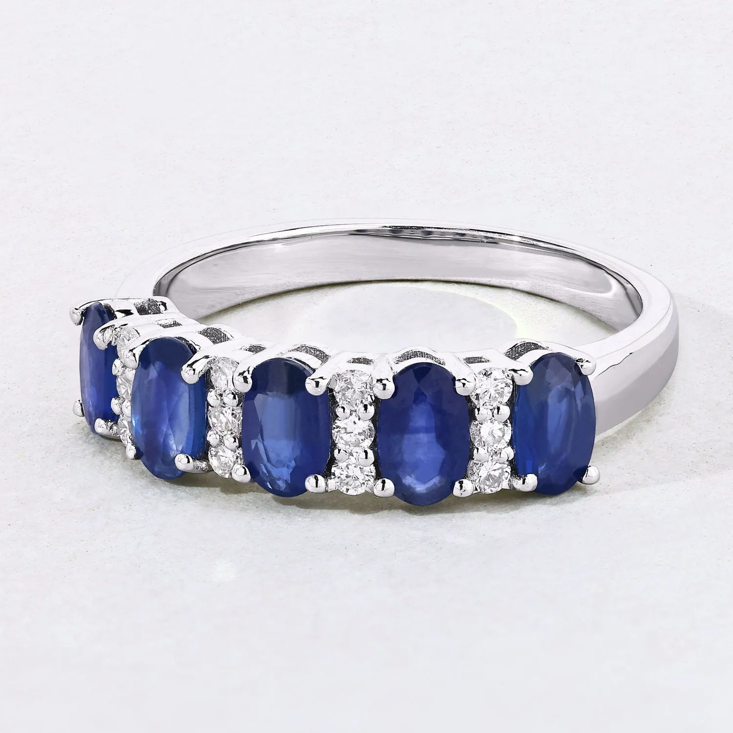 1.25 Ct Oval Blue Sapphire & Lab Diamond Prong Silver Half Eternity Band Five Stone Ring sold by Zulily product image thumbnail 3