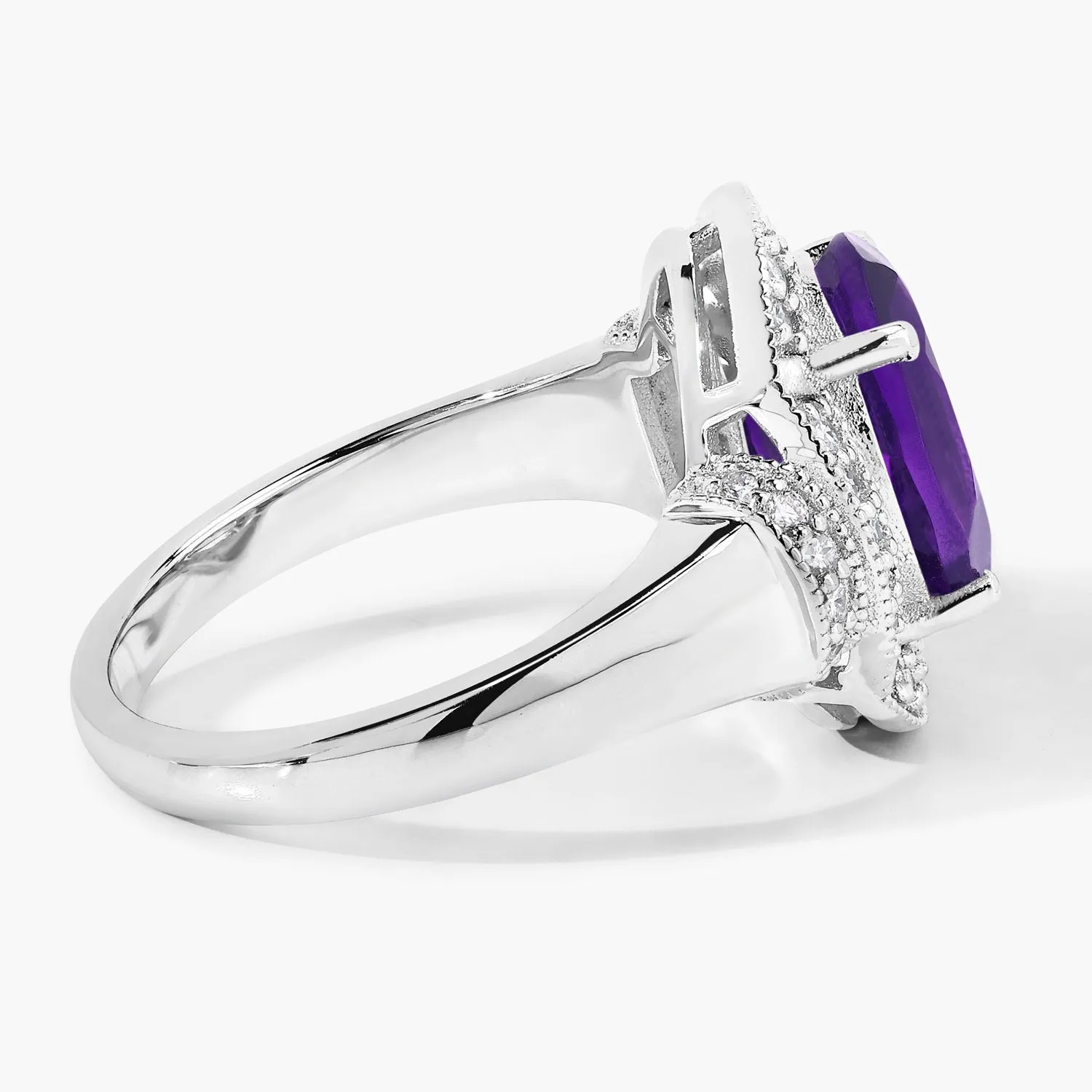 3.20 Ct Oval Purple Amethyst and Lab Diamond Prong Silver Halo Statement Ring sold by Zulily product image thumbnail 5
