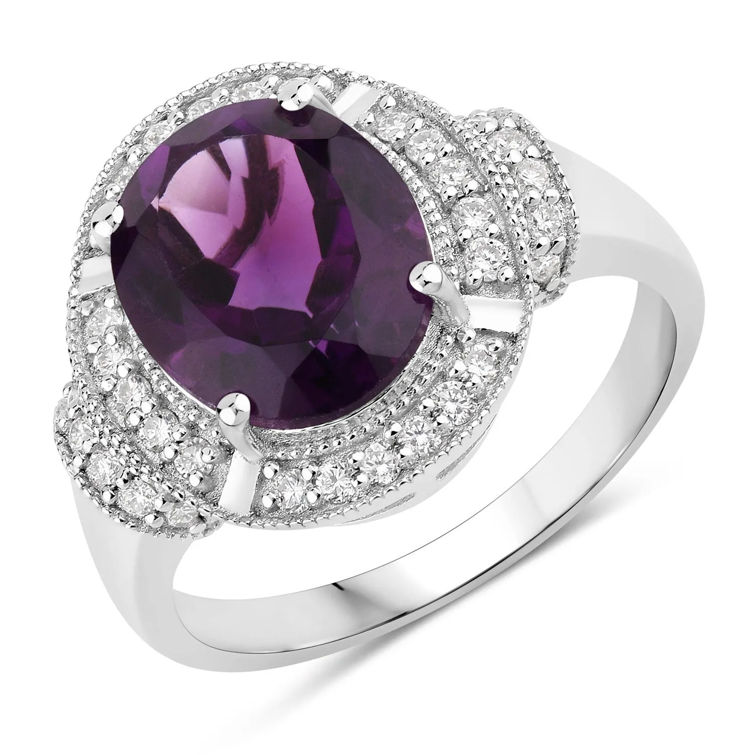 3.20 Ct Oval Purple Amethyst and Lab Diamond Prong Silver Halo Statement Ring sold by Zulily product image thumbnail 2