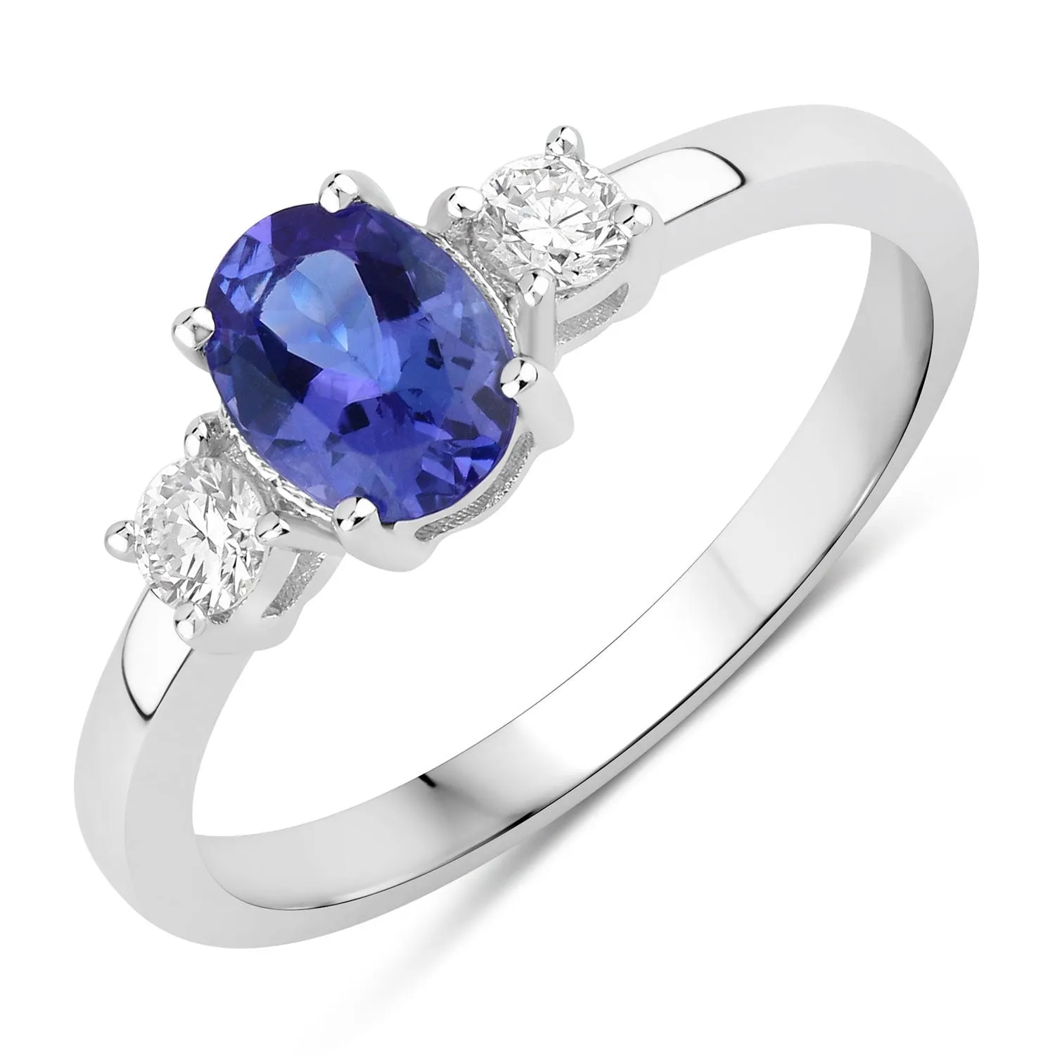 0.75 Ct Oval Violet Tanzanite and Lab Diamond Prong Silver Three Stone Ring sold by Zulily product image thumbnail 3