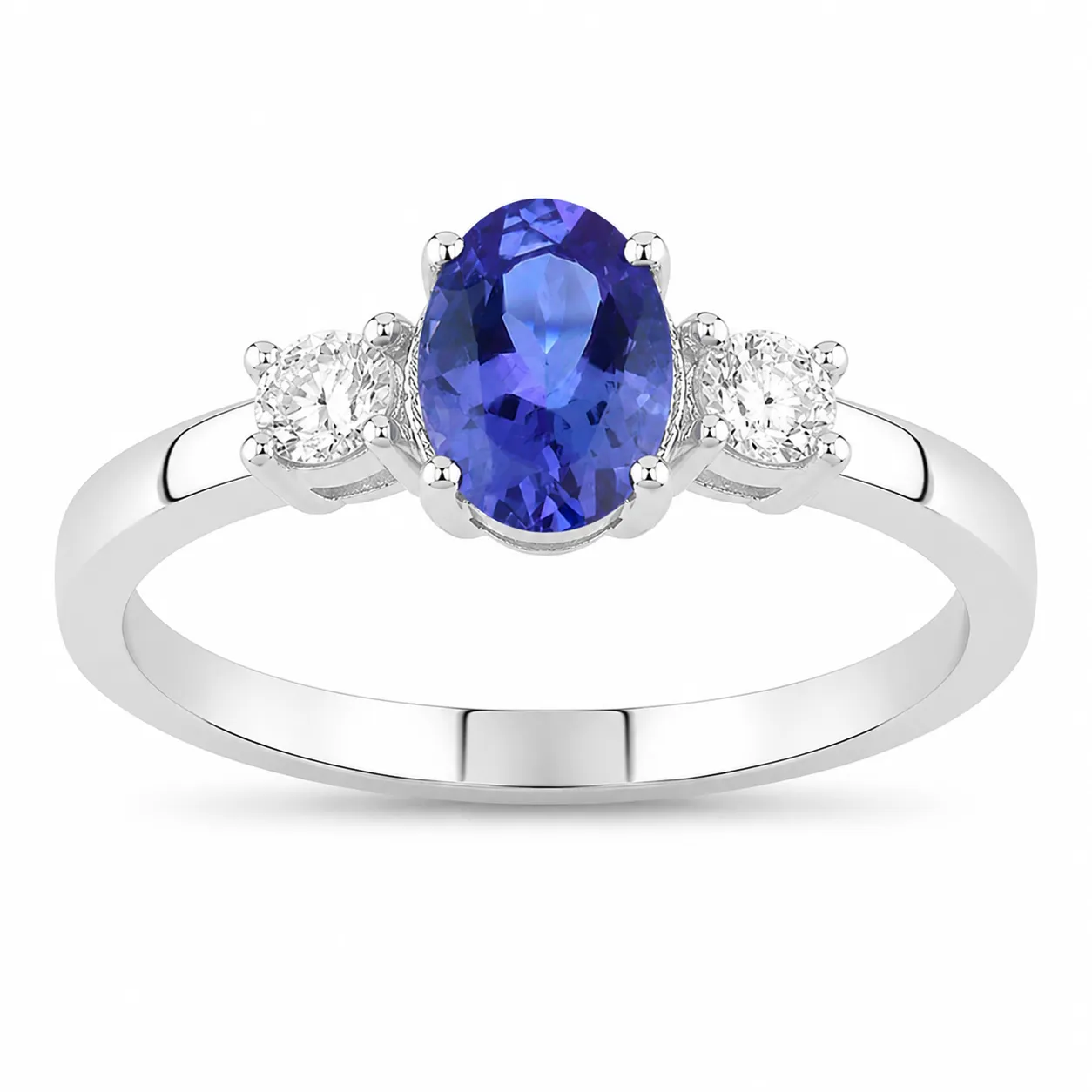0.75 Ct Oval Violet Tanzanite and Lab Diamond Prong Silver Three Stone Ring sold by Zulily