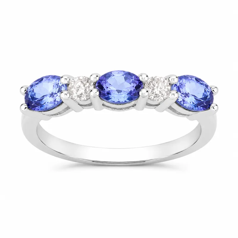 0.99 Ct Oval Violet Tanzanite and Lab Grown Diamond Prong Silver Five Stone Ring made by Zulily