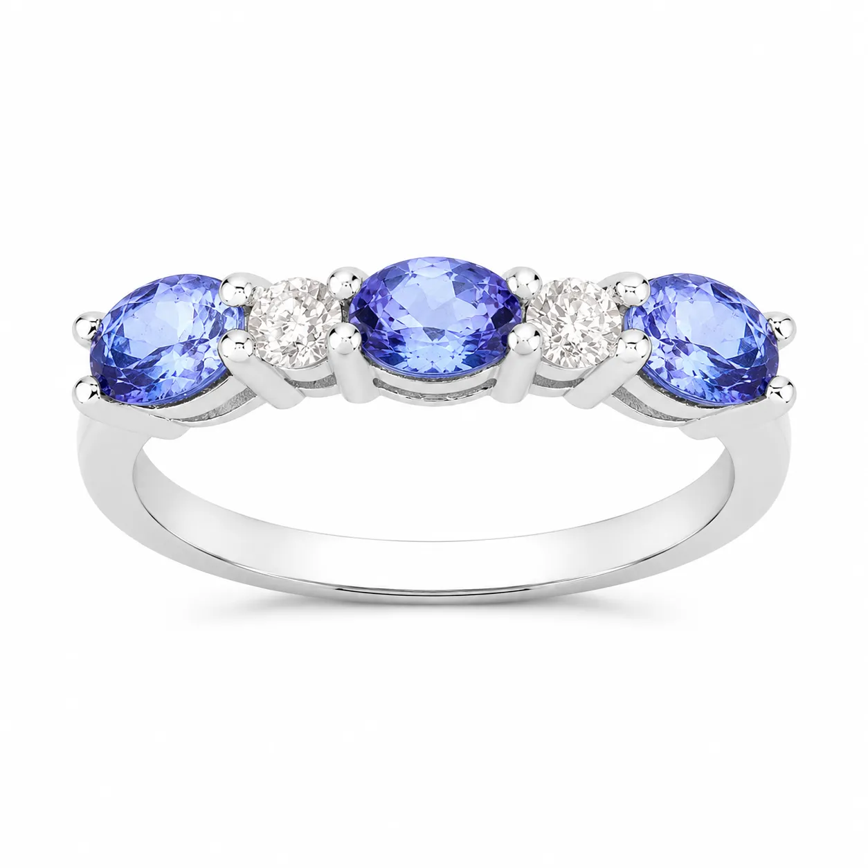 0.99 Ct Oval Violet Tanzanite and Lab Grown Diamond Prong Silver Five Stone Ring sold by Zulily