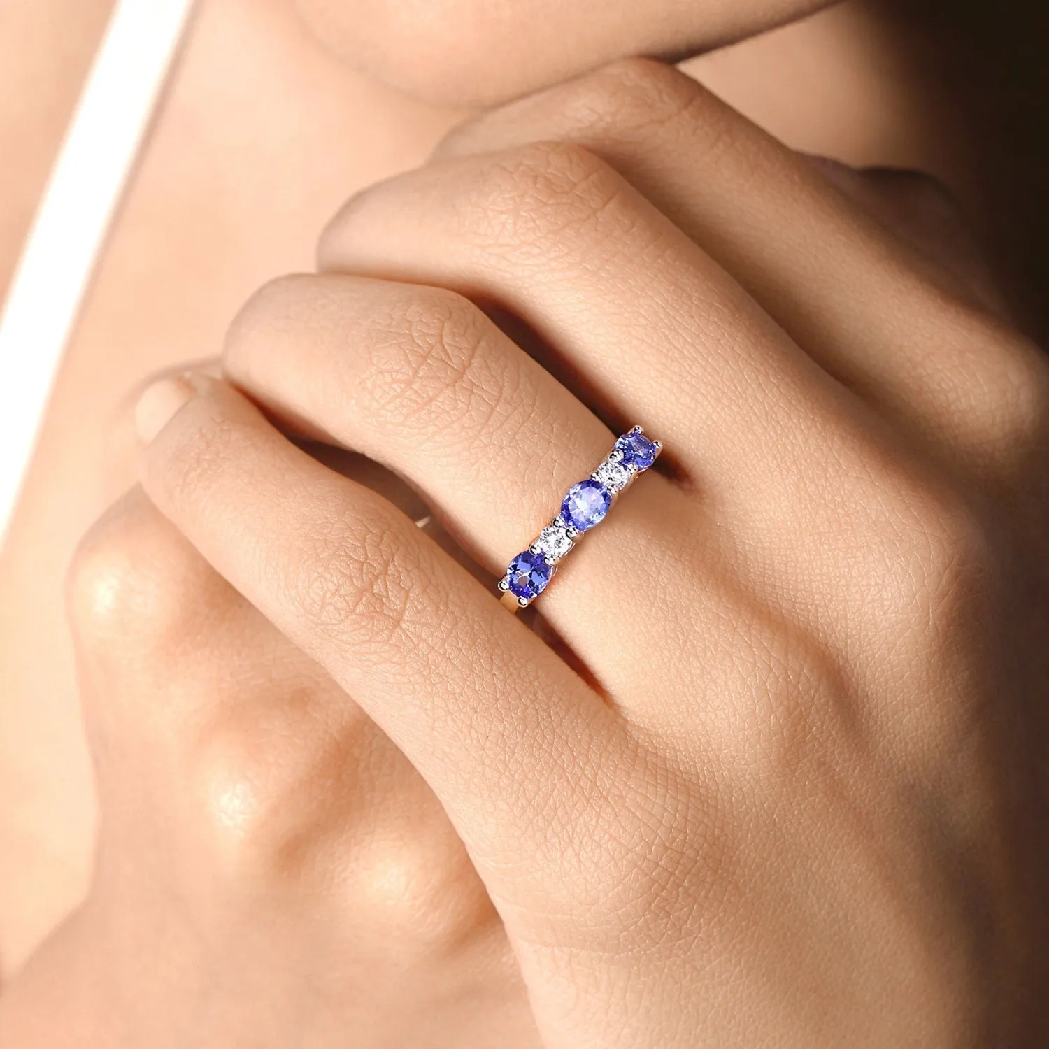 0.99 Ct Oval Violet Tanzanite and Lab Grown Diamond Prong Silver Five Stone Ring sold by Zulily product image thumbnail 2