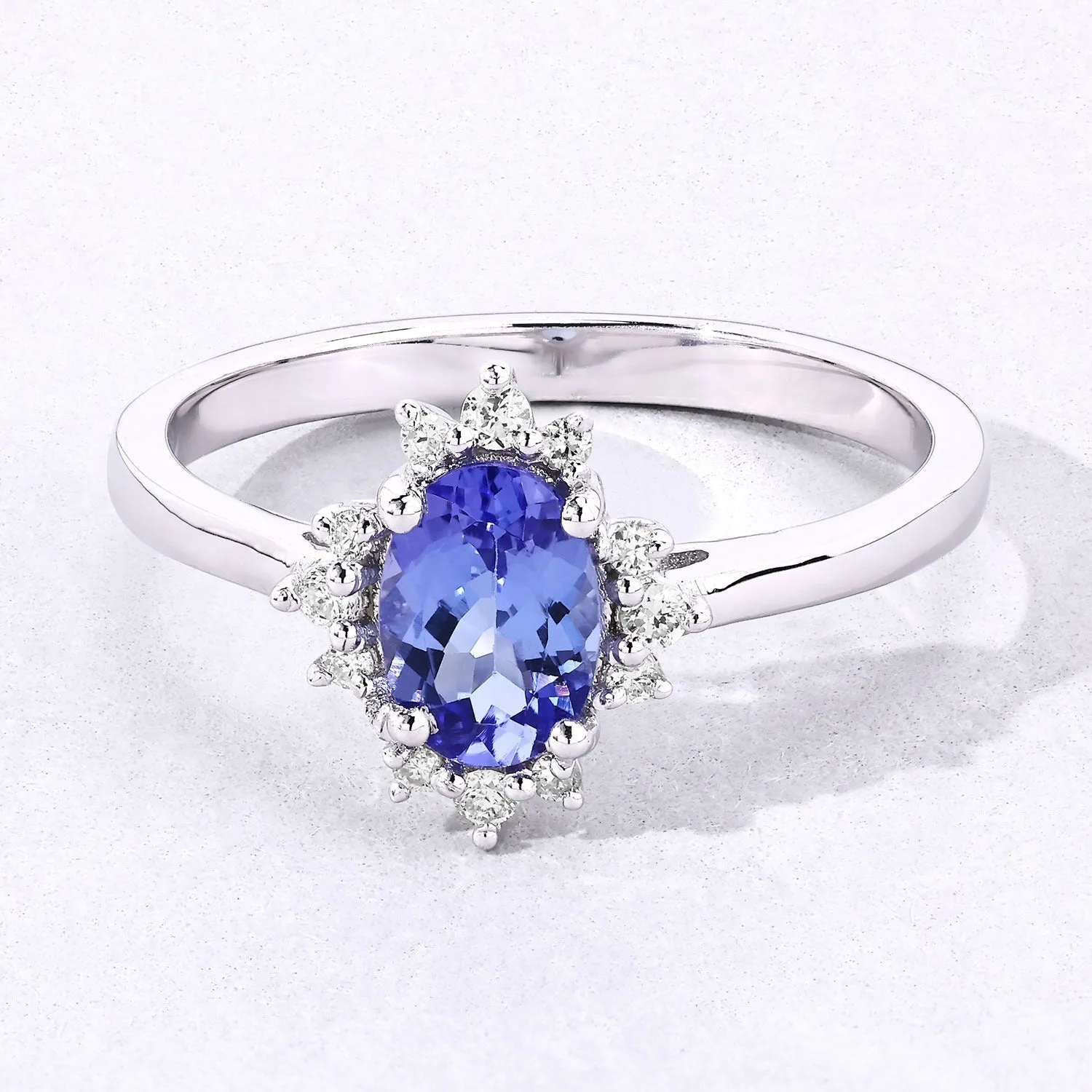 0.75 Ct Oval Violet Tanzanite and Lab Diamond Prong Silver Halo Statement Ring sold by Zulily product image thumbnail 4