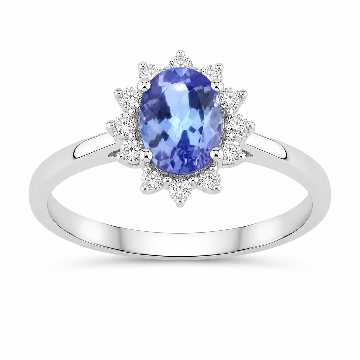 0.75 Ct Oval Violet Tanzanite and Lab Diamond Prong Silver Halo Statement Ring sold by Zulily