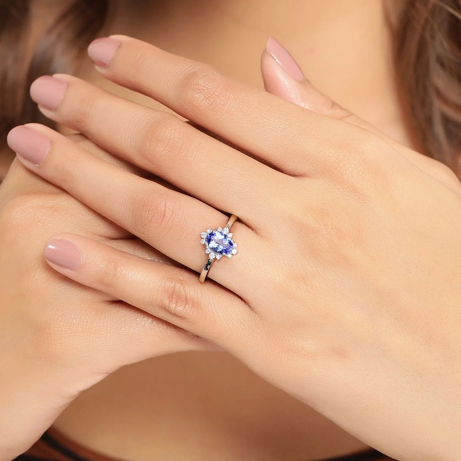 0.75 Ct Oval Violet Tanzanite and Lab Diamond Prong Silver Halo Statement Ring sold by Zulily product image thumbnail 2