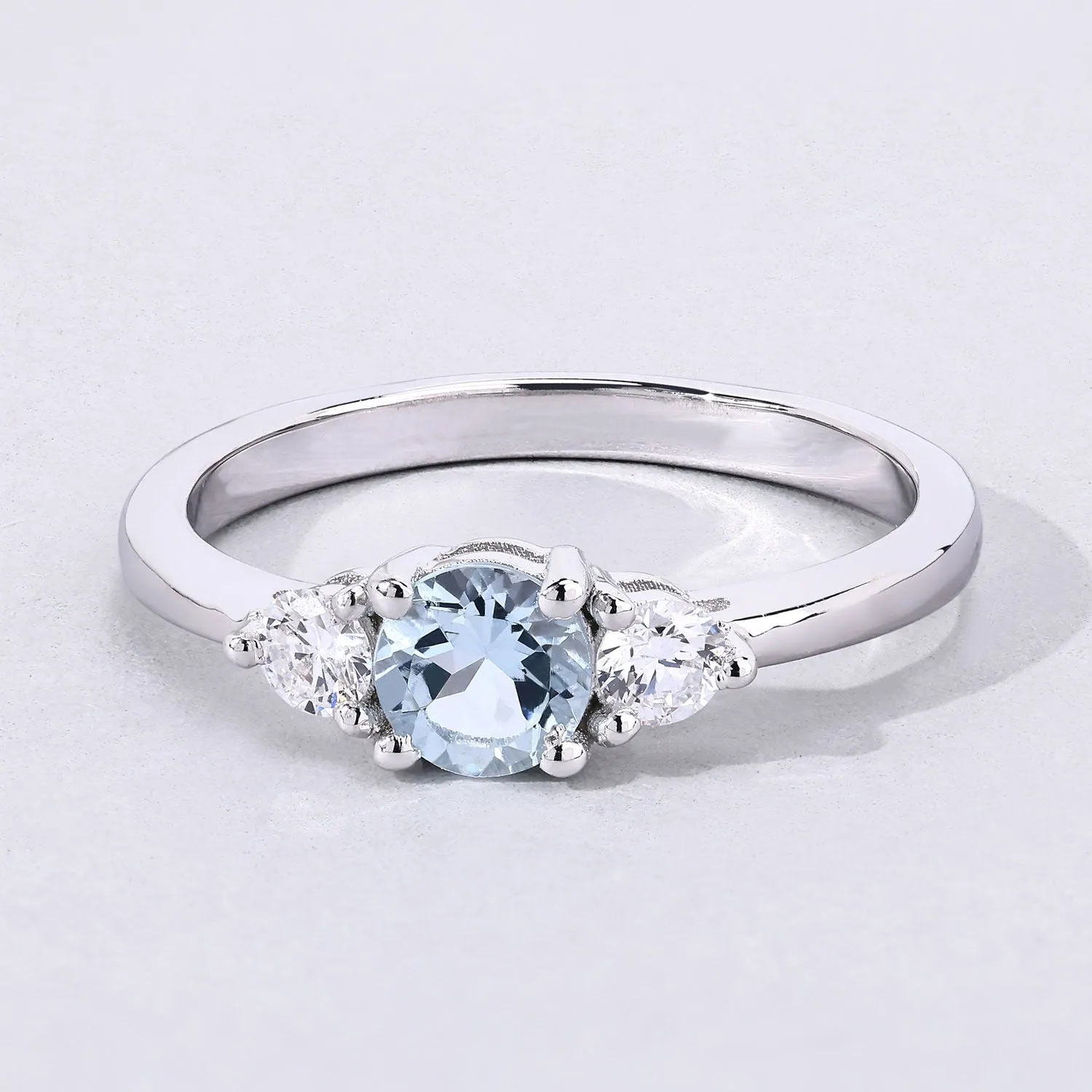 0.38 Ct Round Blue Aquamarine and Lab Diamond Prong Silver Three Stone Ring sold by Zulily product image thumbnail 5