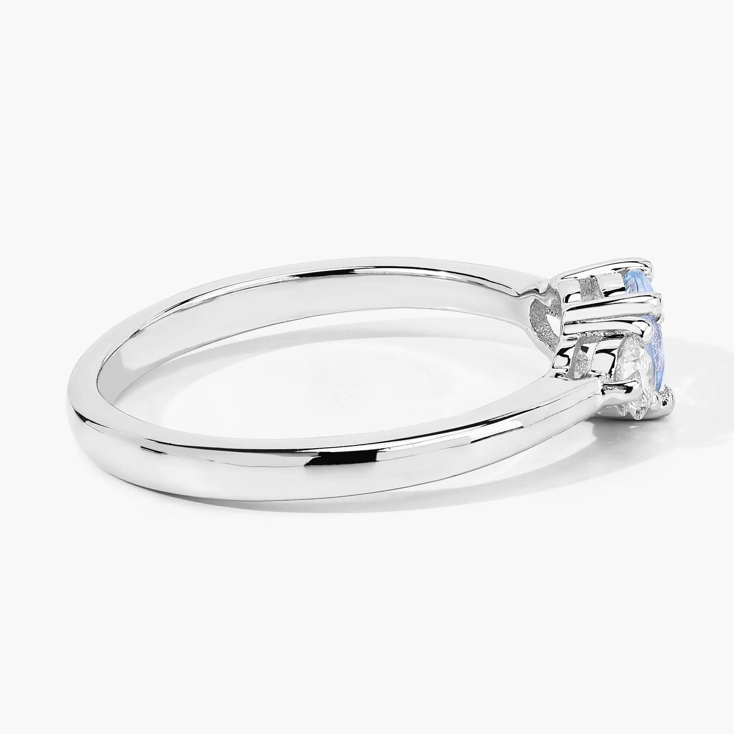0.38 Ct Round Blue Aquamarine and Lab Diamond Prong Silver Three Stone Ring sold by Zulily product image thumbnail 3