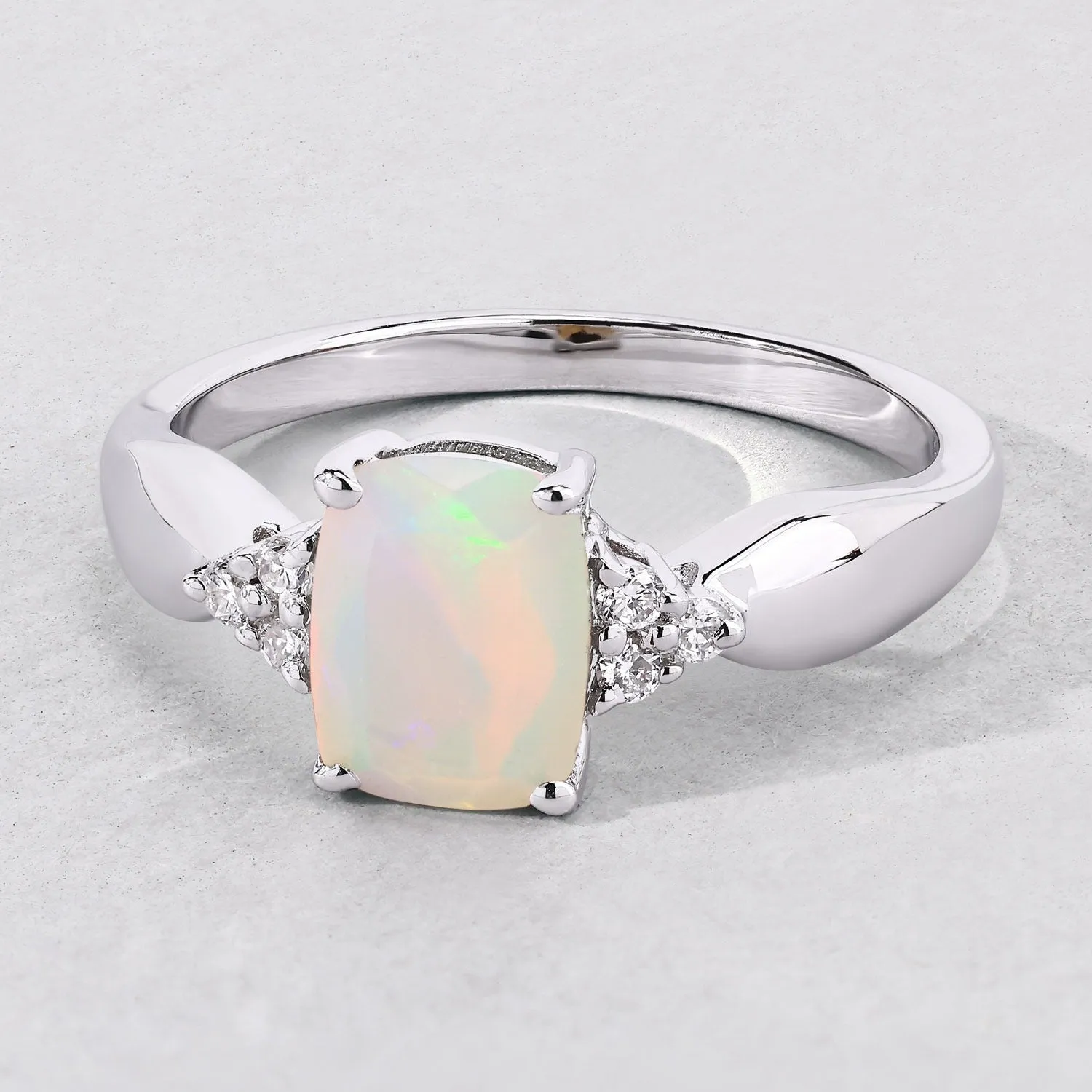 0.85 Ct Cushion White Ethiopian Opal and Lab Diamond Silver Cocktail Ring sold by Zulily product image thumbnail 3