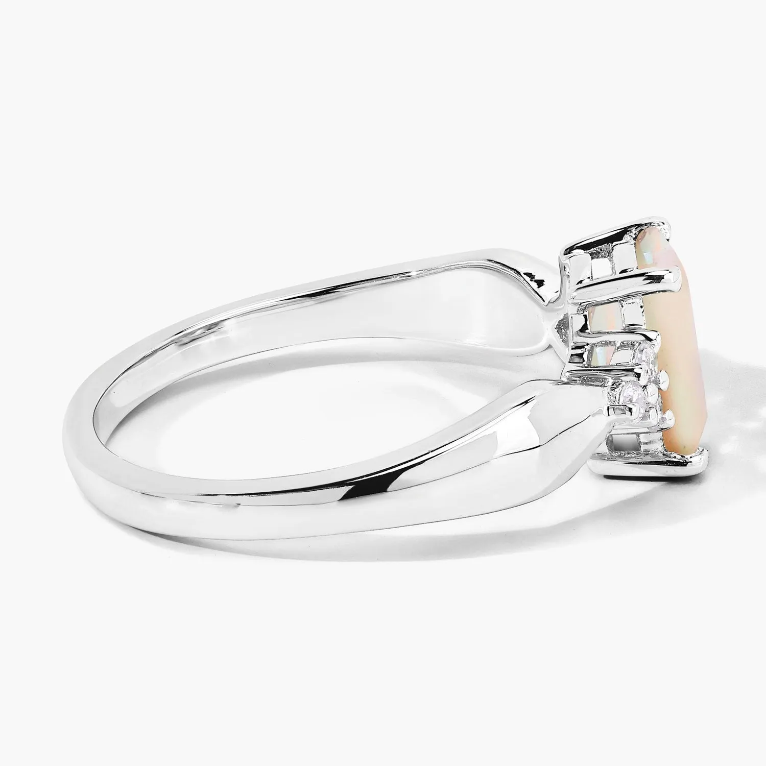 0.85 Ct Cushion White Ethiopian Opal and Lab Diamond Silver Cocktail Ring sold by Zulily product image thumbnail 4
