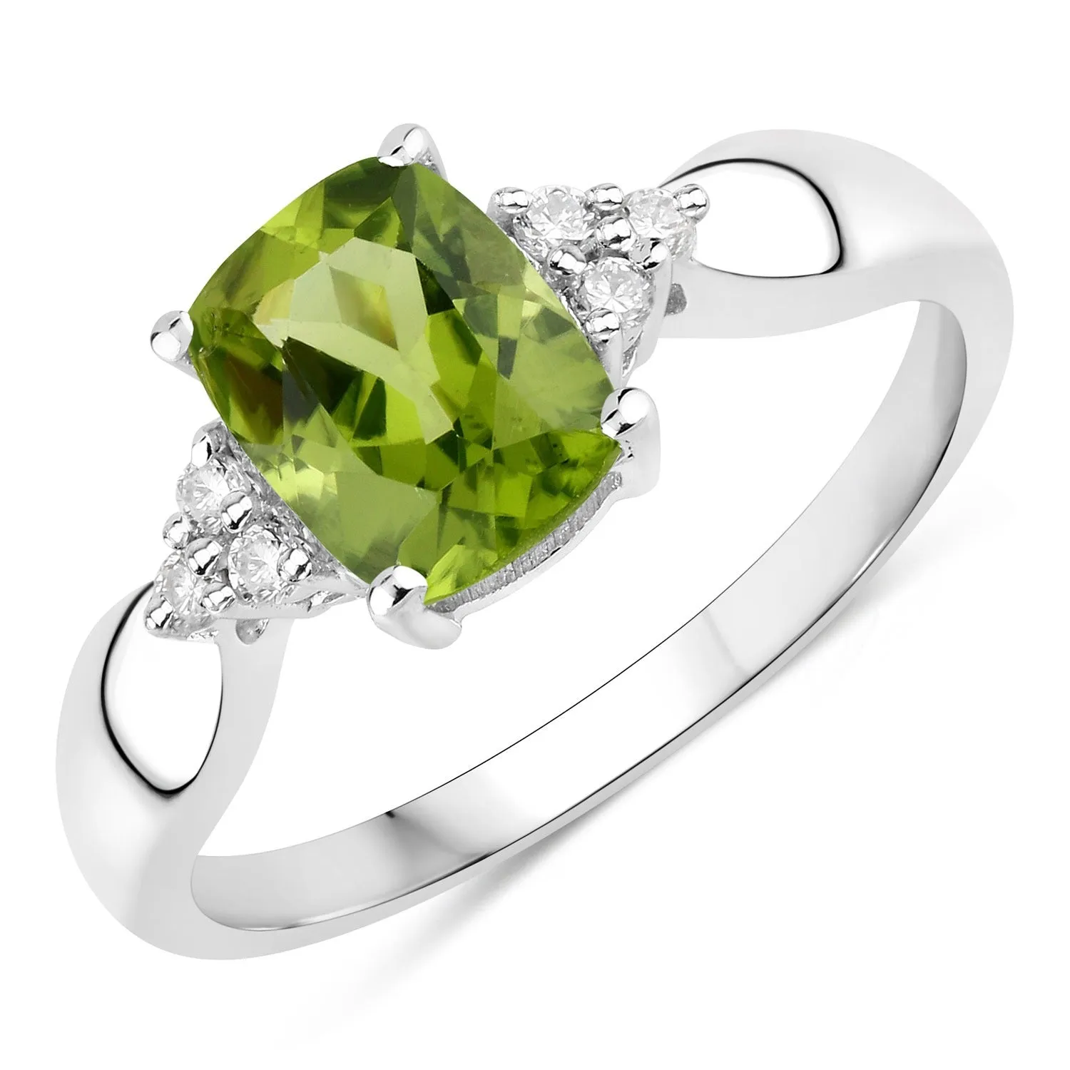 1.40 Ct Cushion Green Peridot & Lab Diamond Prong Silver Cocktail Ring sold by Zulily