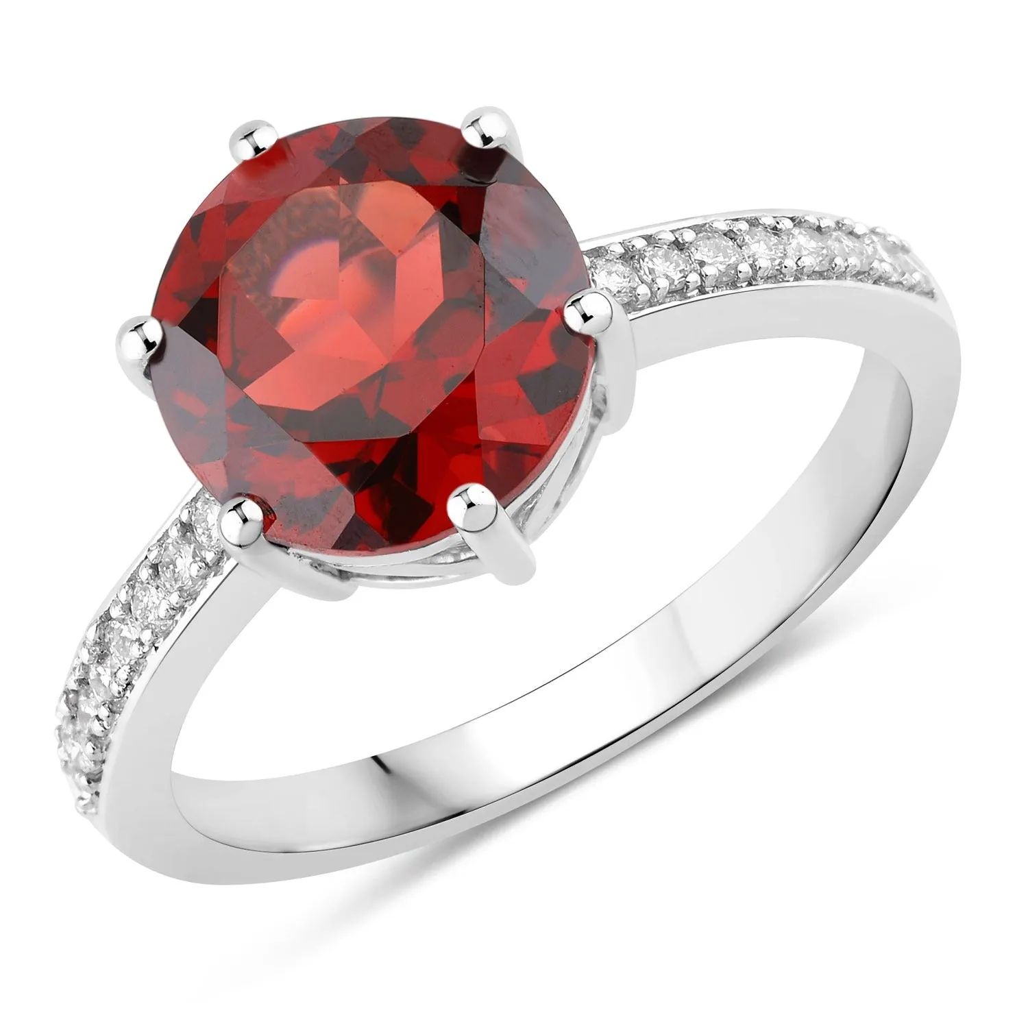 3.25 Ct Round Red Mozambique Garnet and Lab Diamond Prong Silver Pave Bridge Ring sold by Zulily product image thumbnail 3