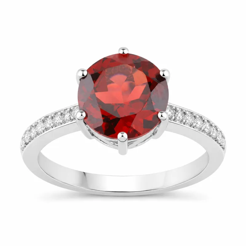 3.25 Ct Round Red Mozambique Garnet and Lab Diamond Prong Silver Pave Bridge Ring made by Zulily