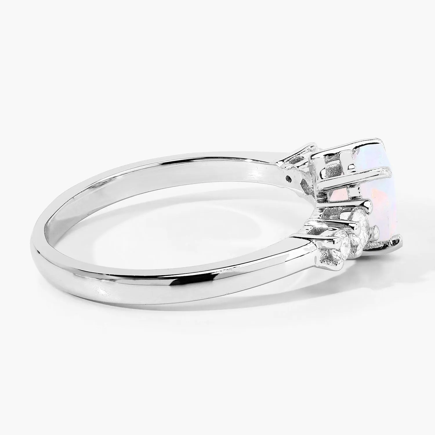 0.60 Ct Round White Ethiopian Opal and Lab Diamond Silver Prong Five Stone Ring sold by Zulily product image thumbnail 3