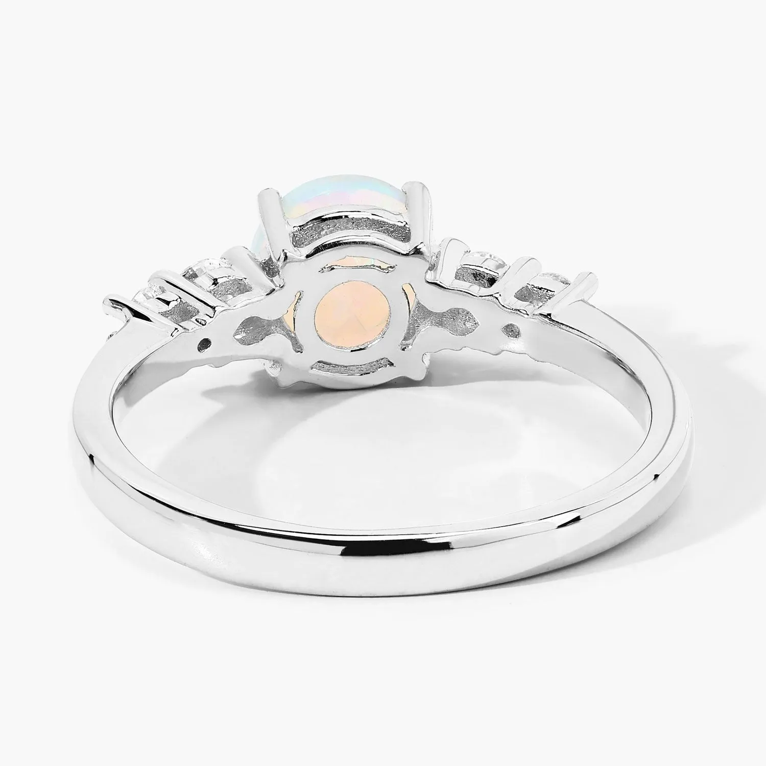 0.60 Ct Round White Ethiopian Opal and Lab Diamond Silver Prong Five Stone Ring sold by Zulily product image thumbnail 4