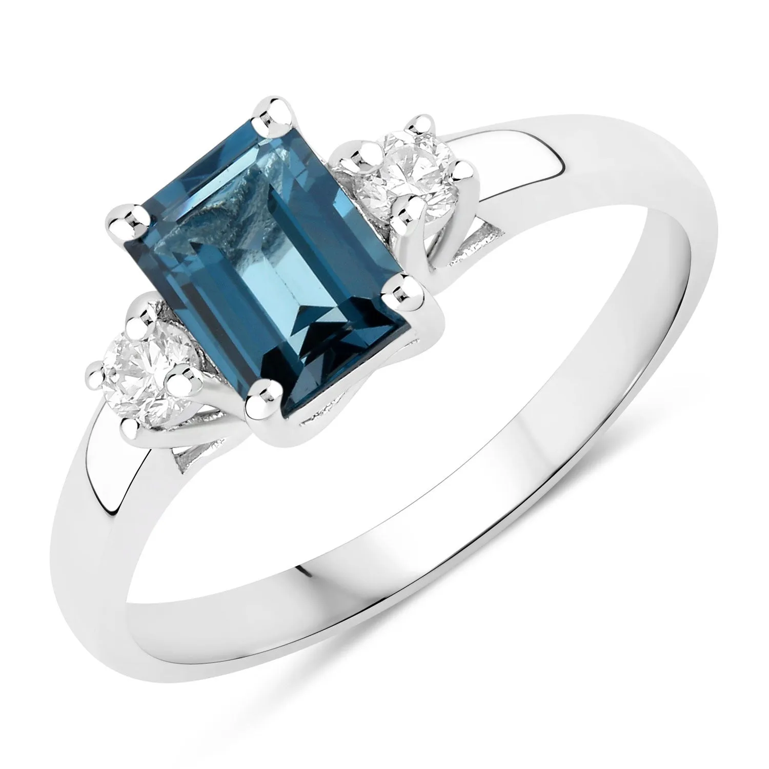 1.07 Ct Octagon London Blue Topaz and Diamond Prong Silver Three Stone Ring sold by Zulily