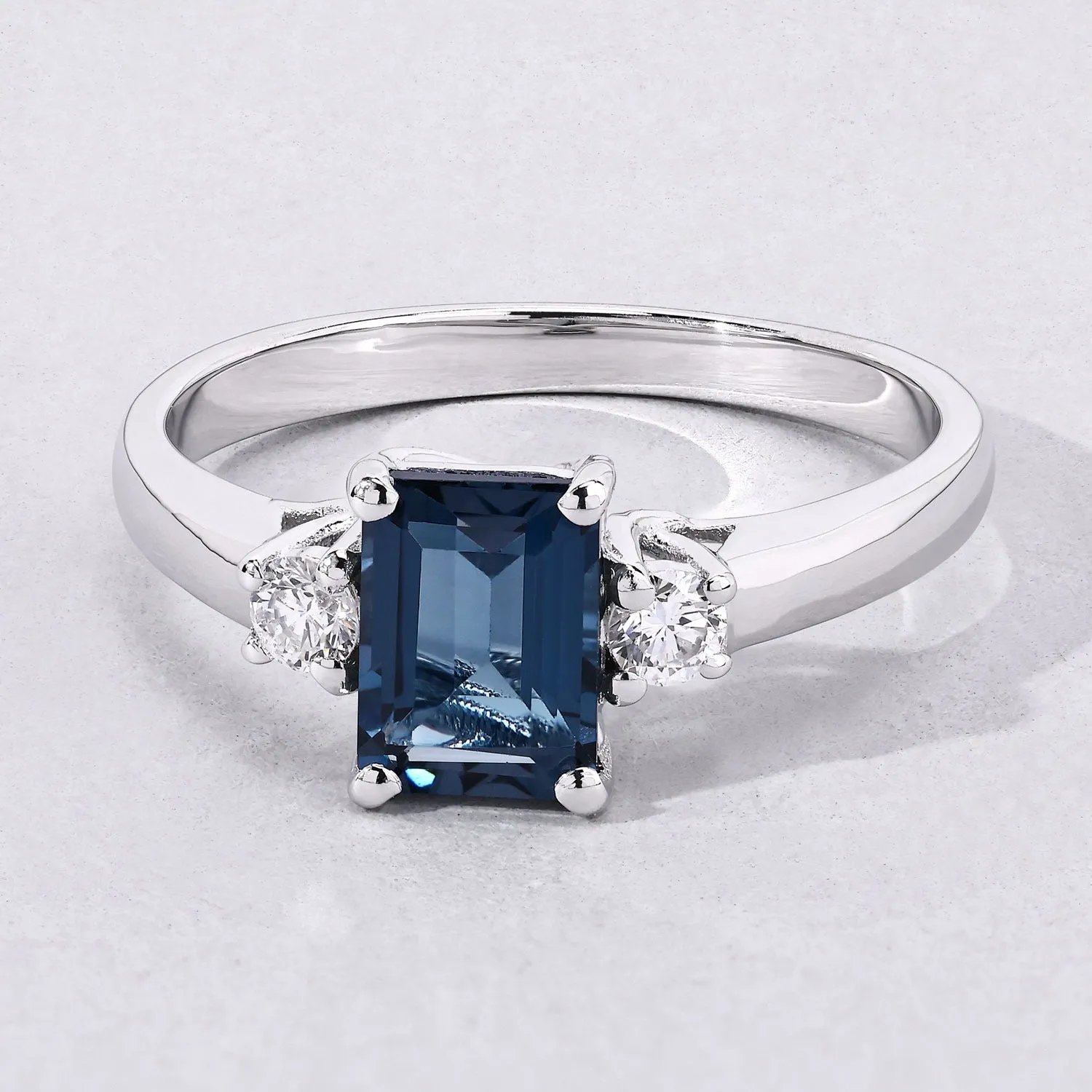 1.07 Ct Octagon London Blue Topaz and Diamond Prong Silver Three Stone Ring sold by Zulily product image thumbnail 3