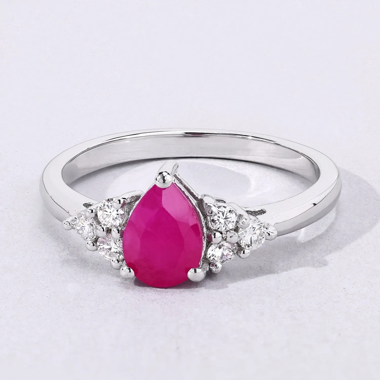 0.80 Ct Pear Pink Mozambique Ruby and Lab Diamond Prong Silver Cocktail Ring sold by Zulily product image thumbnail 5