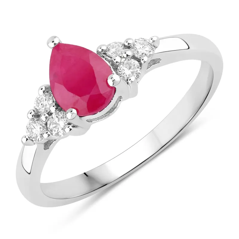 0.80 Ct Pear Pink Mozambique Ruby and Lab Diamond Prong Silver Cocktail Ring made by Zulily