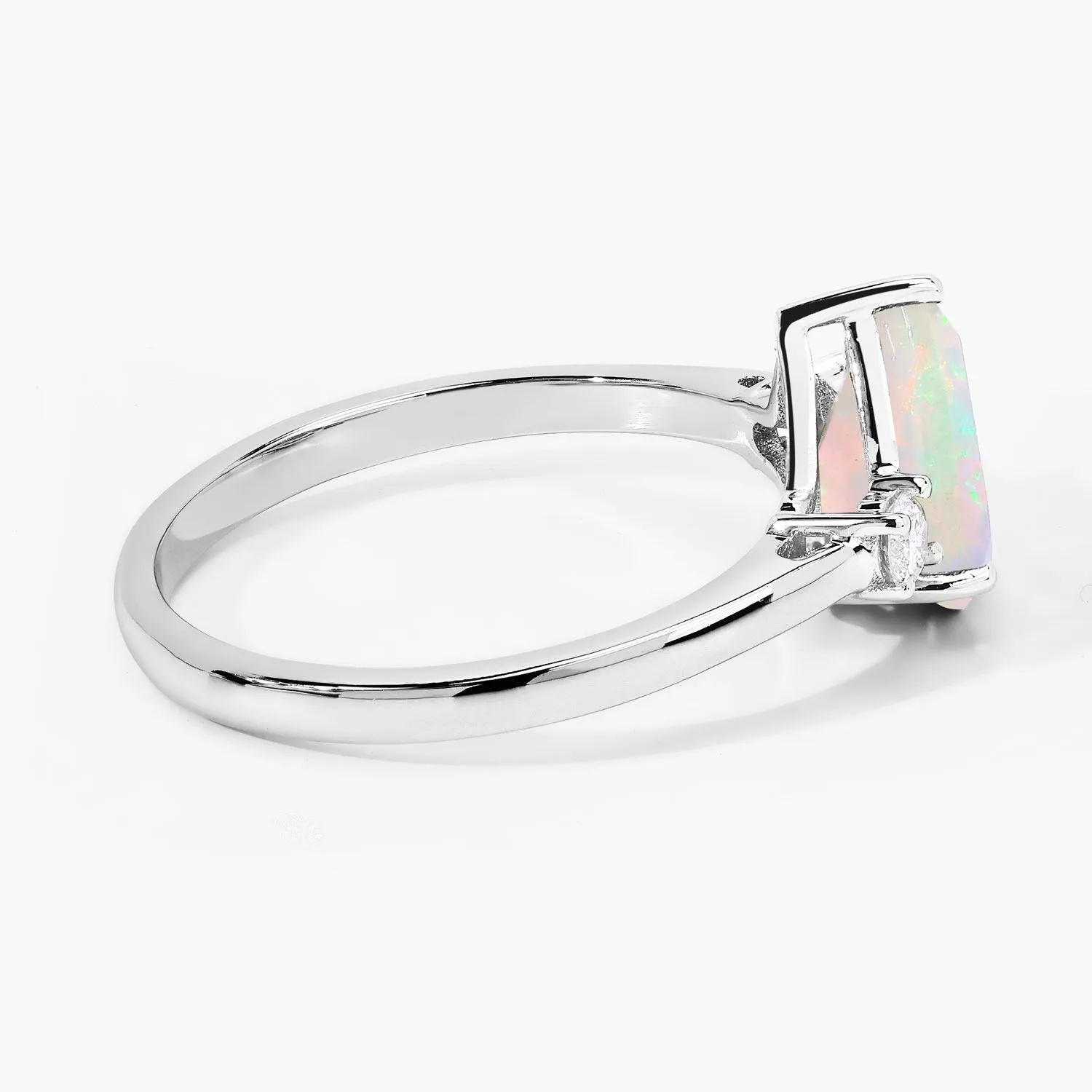 0.90 Ct Pear White Ethiopian Opal and Lab Diamond Prong Silver Three Stone Ring sold by Zulily product image thumbnail 3