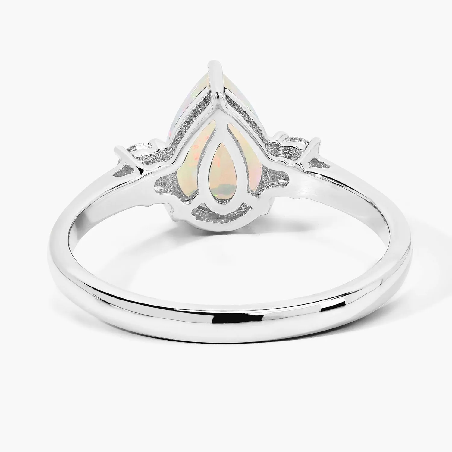 0.90 Ct Pear White Ethiopian Opal and Lab Diamond Prong Silver Three Stone Ring sold by Zulily product image thumbnail 4