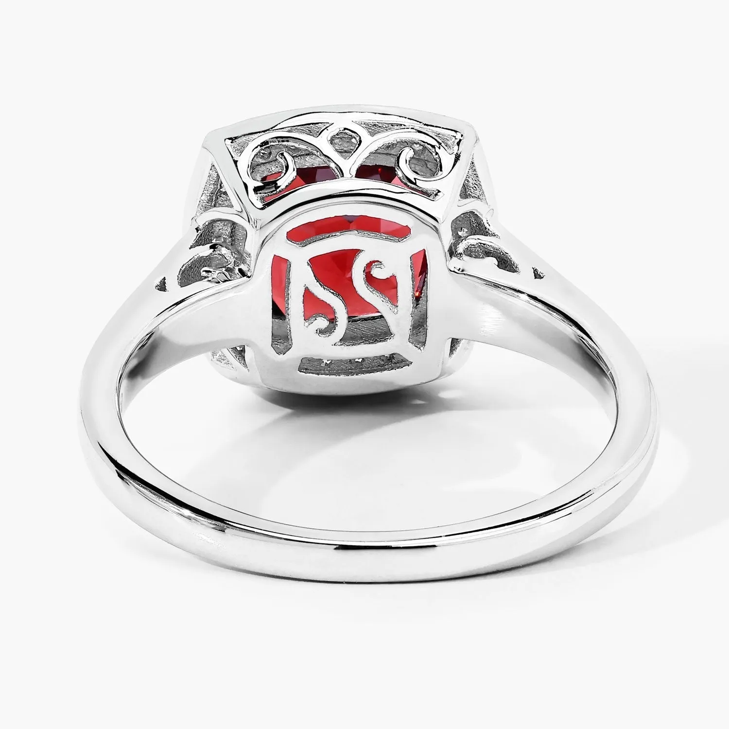2.35 Ct Cushion Red Mozambique Garnet and Lab Diamond Prong Silver Halo Ring sold by Zulily product image thumbnail 5