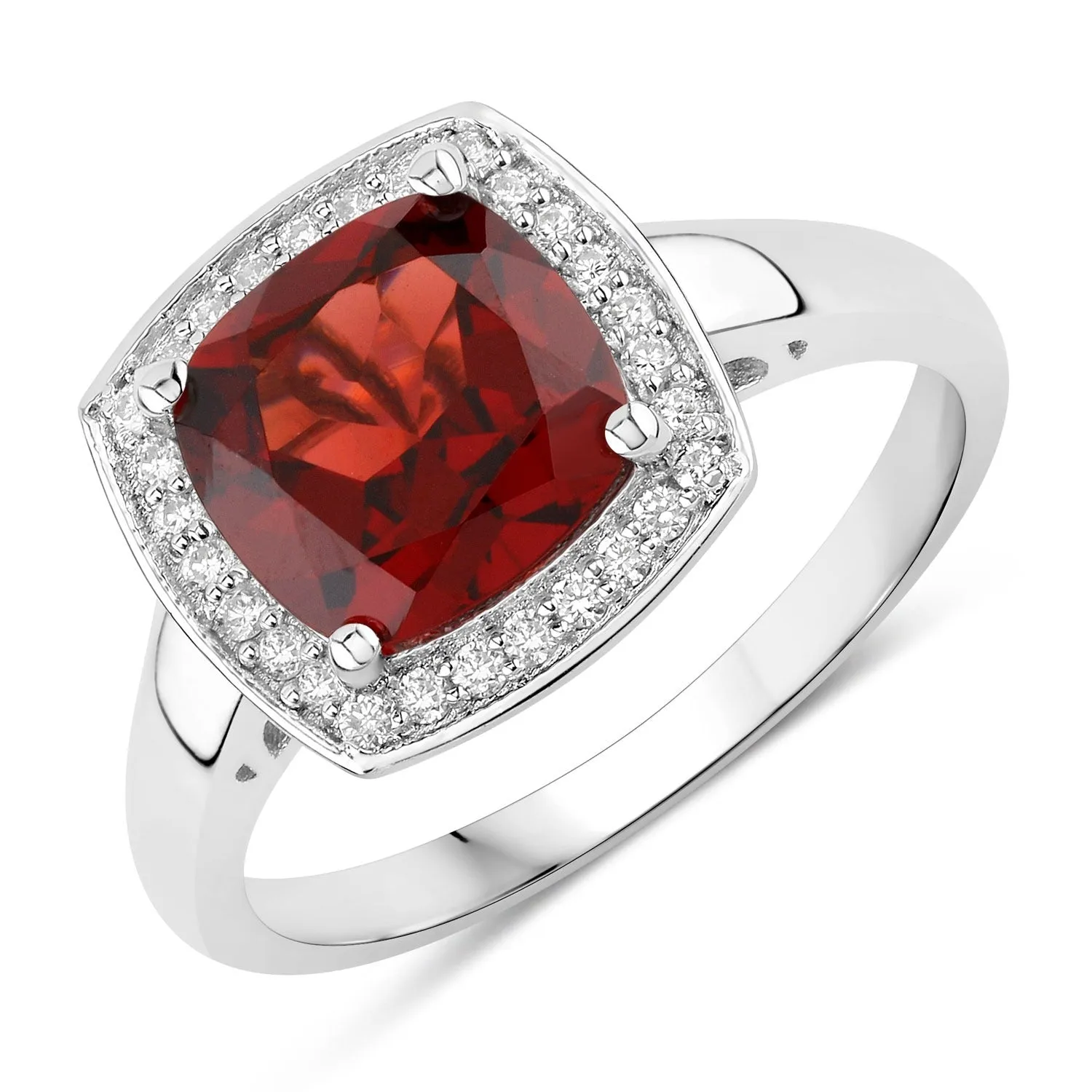 2.35 Ct Cushion Red Mozambique Garnet and Lab Diamond Prong Silver Halo Ring sold by Zulily product image thumbnail 3