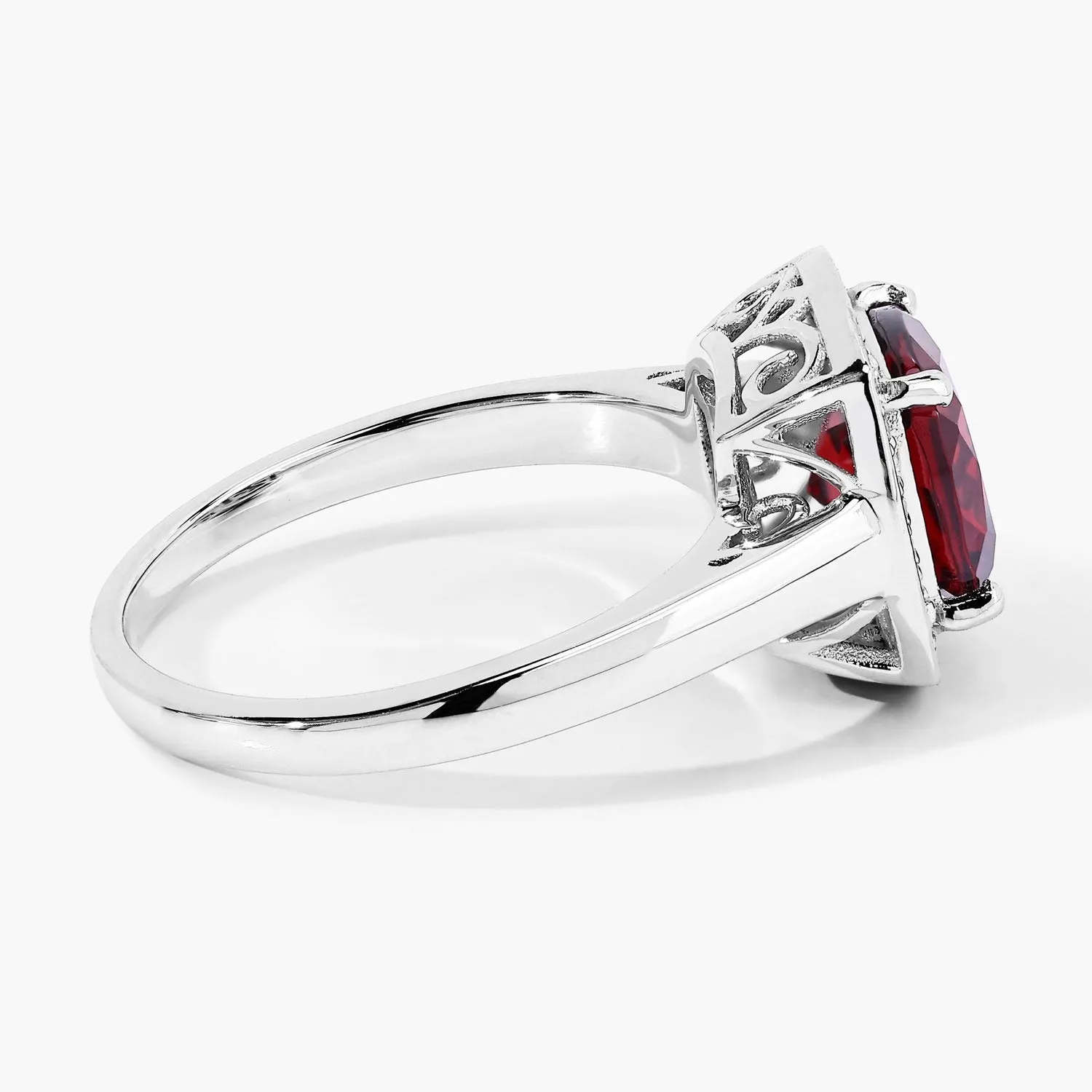 2.35 Ct Cushion Red Mozambique Garnet and Lab Diamond Prong Silver Halo Ring sold by Zulily product image thumbnail 4