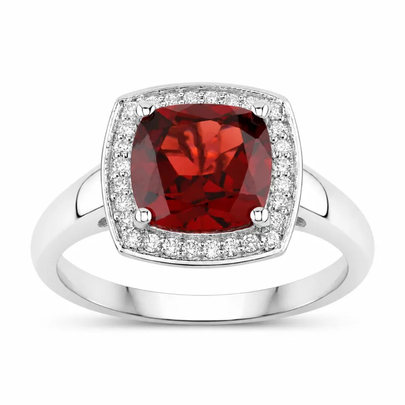 2.35 Ct Cushion Red Mozambique Garnet and Lab Diamond Prong Silver Halo Ring made by Zulily