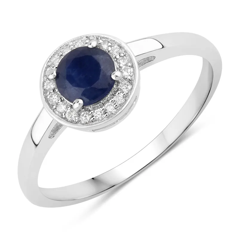 0.65 Ct Round Blue Sapphire & Lab Diamond Prong Silver Halo Engagement Ring made by Zulily
