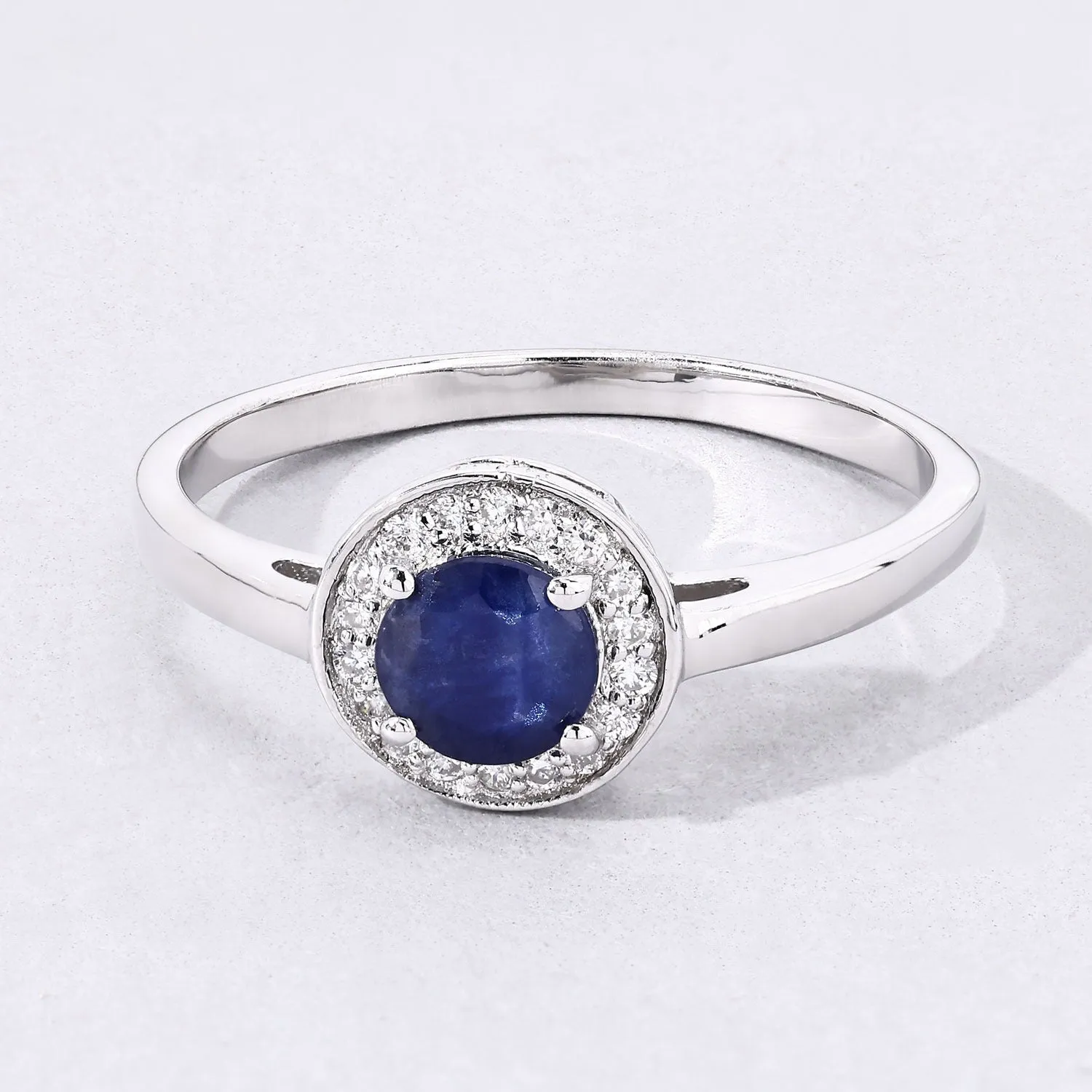 0.65 Ct Round Blue Sapphire & Lab Diamond Prong Silver Halo Engagement Ring sold by Zulily product image thumbnail 5
