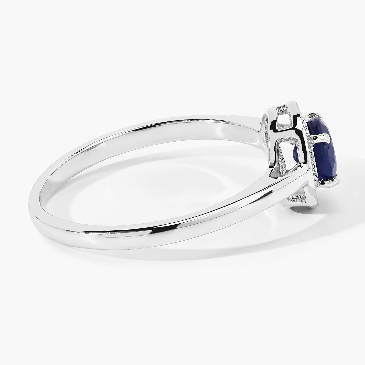 0.65 Ct Round Blue Sapphire & Lab Diamond Prong Silver Halo Engagement Ring sold by Zulily product image thumbnail 3