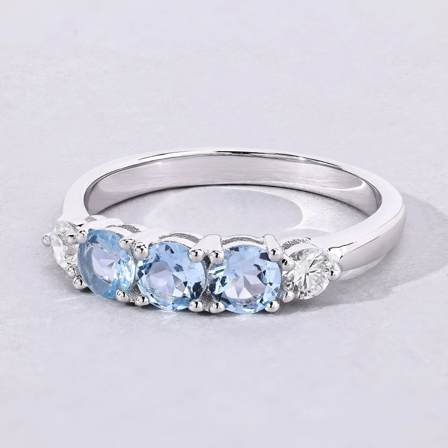 0.66 Ct Round Blue Aquamarine and Lab Diamond Prong Silver Five Stone Ring sold by Zulily product image thumbnail 5